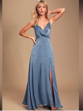 Lulu's NWT Slate Blue Constantine Formal Dress Size M Minimalist Chic Ethereal